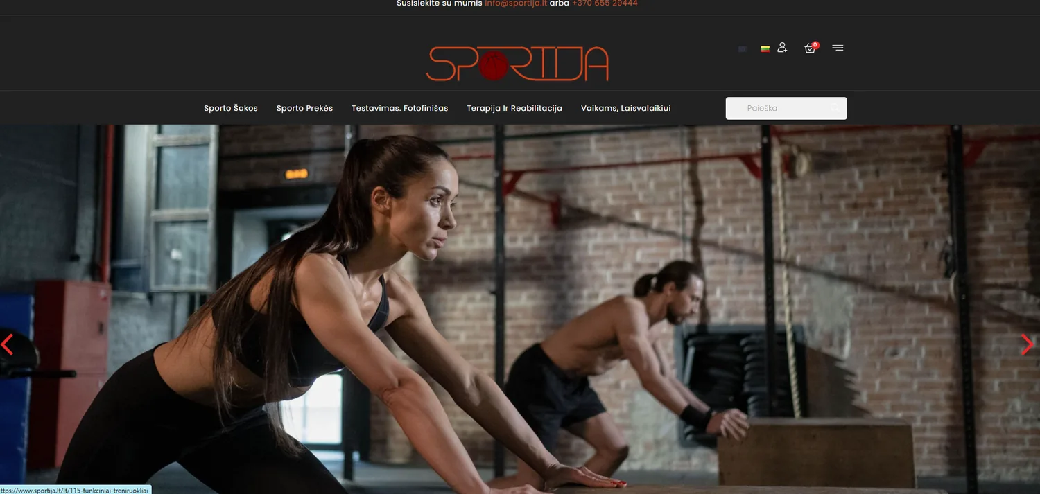 Sportija.lt – mano sukurto projekto svetainės vaizdas